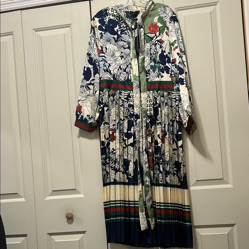 LAIMENG. FIVE CATS Floral Print Long Sleeve Dress Size 12